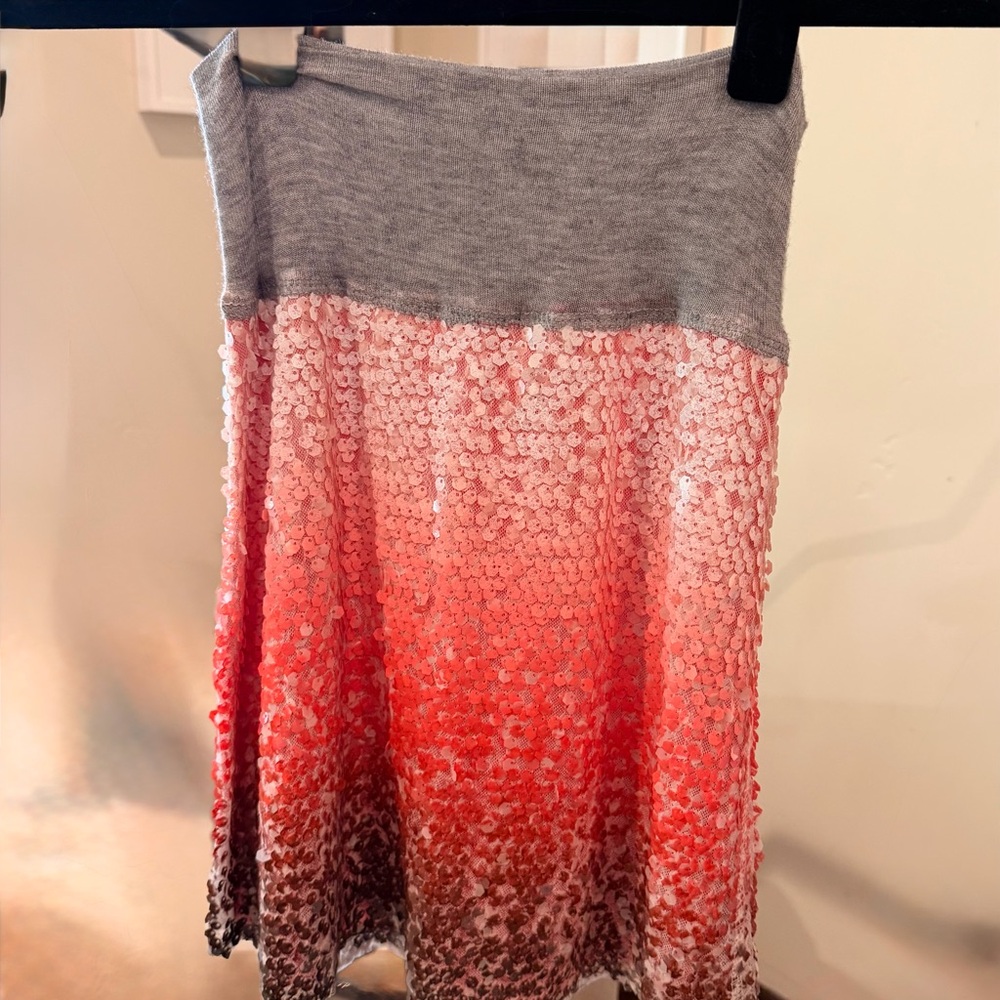 Chic Ombre Sequin A-Line Skirt - Gray and Pink